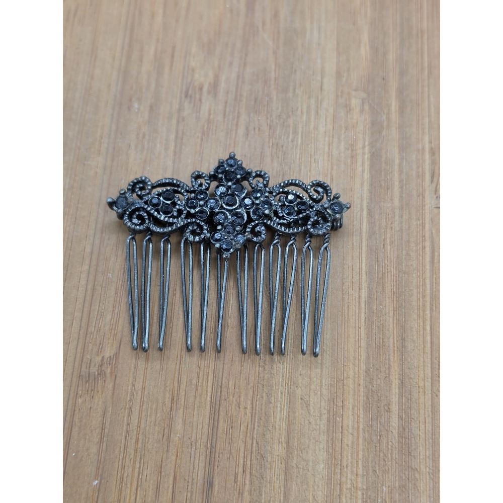Silver Tone Scroll Metal Black Accent Hair Comb Hair Up Do Accessory